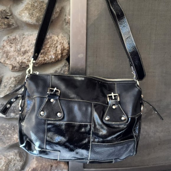 Barr & Barr Black Leather Patchwork Shoulder Bag - Picture 1 of 15